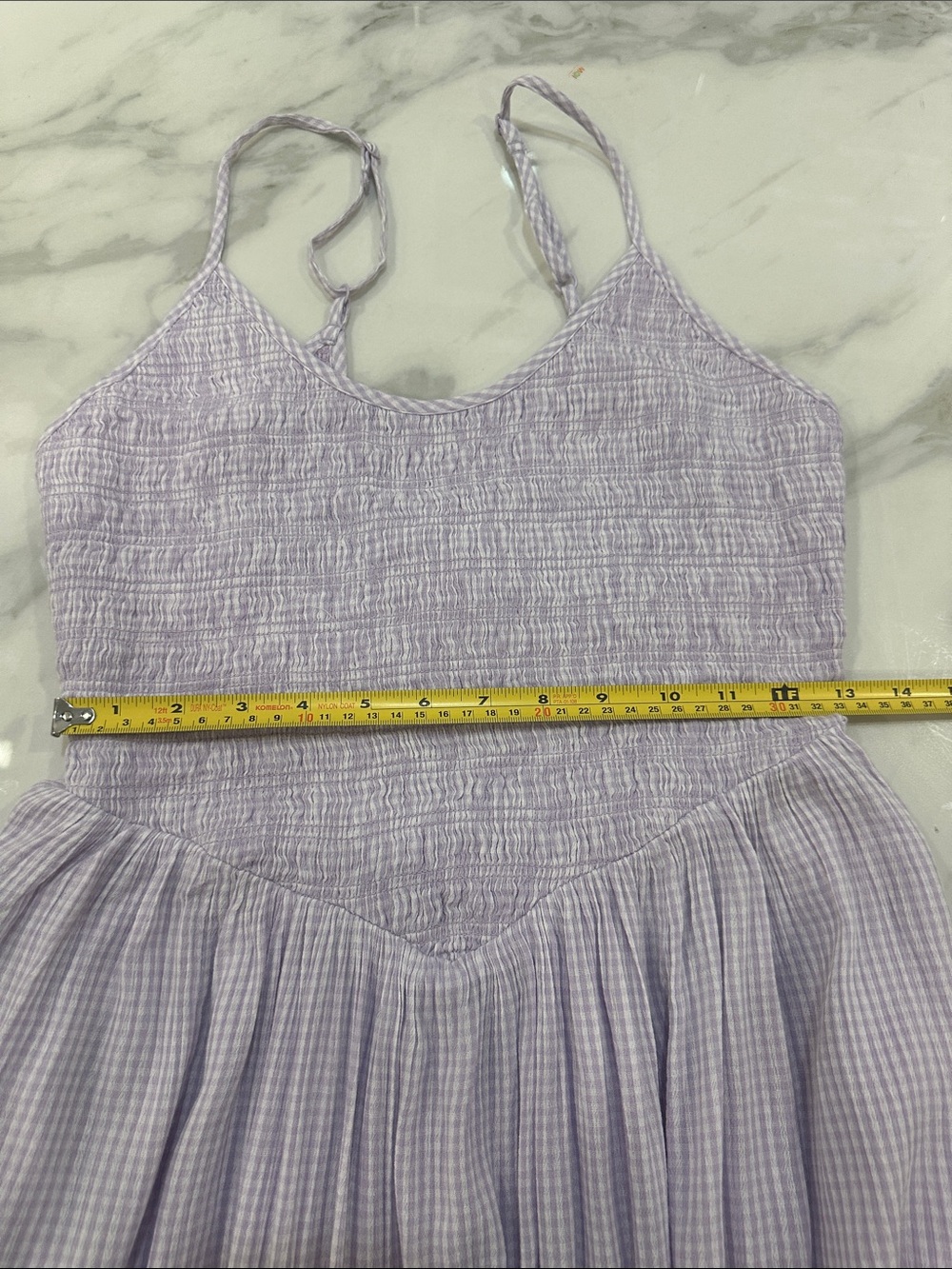 AERIE Lavender White Gingham Smocked Maxi Dress Cottagecore Dropped Waist Small - Picture 12 of 13